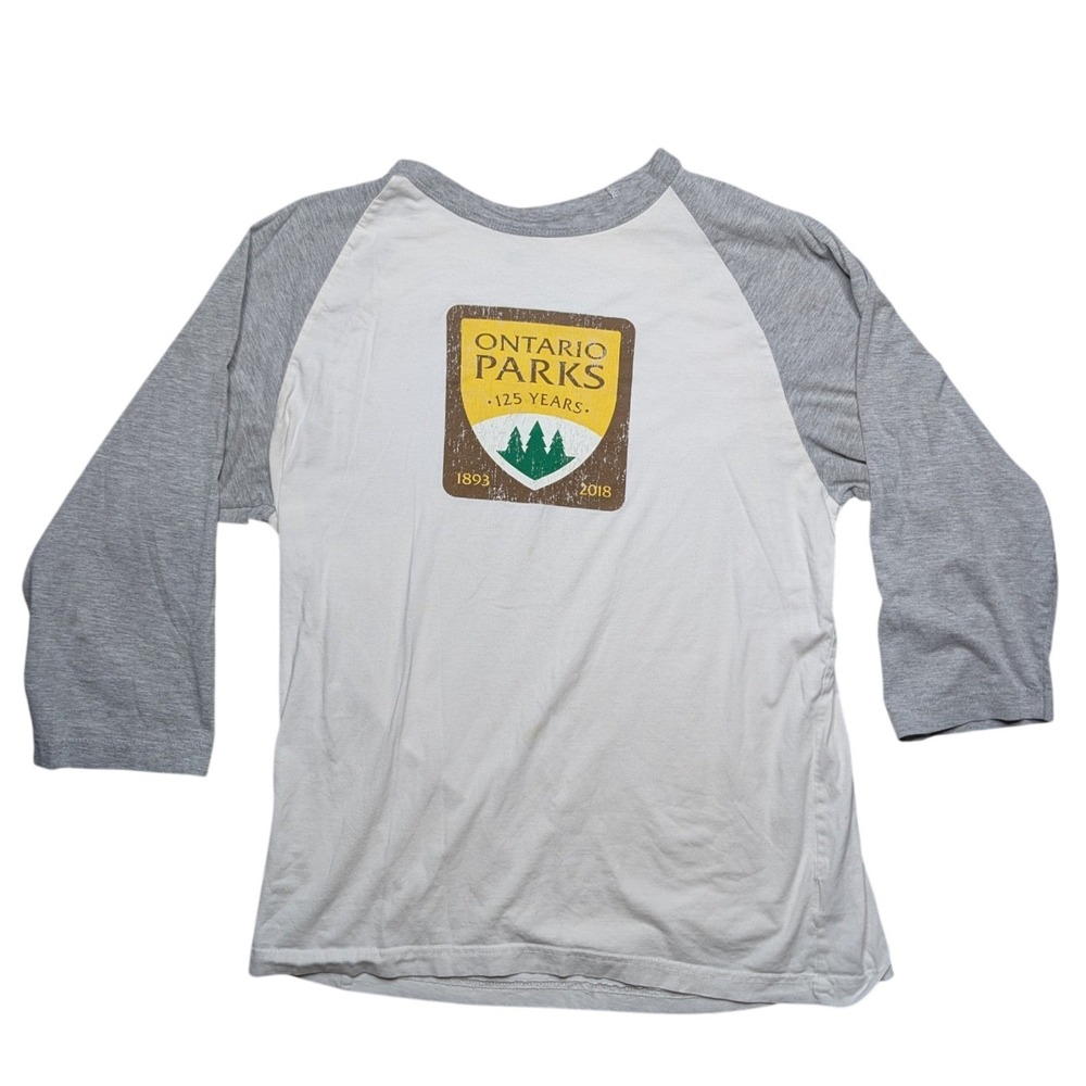 Ontario Parks Small White Grey Baseball Tee Shirt 100% Organic Cotton Graphic